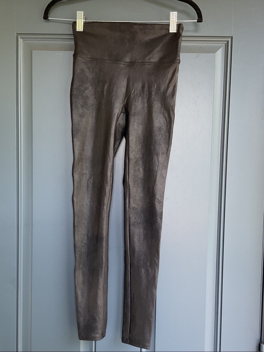 SPANX Black Faux Leather Leggings, Size S